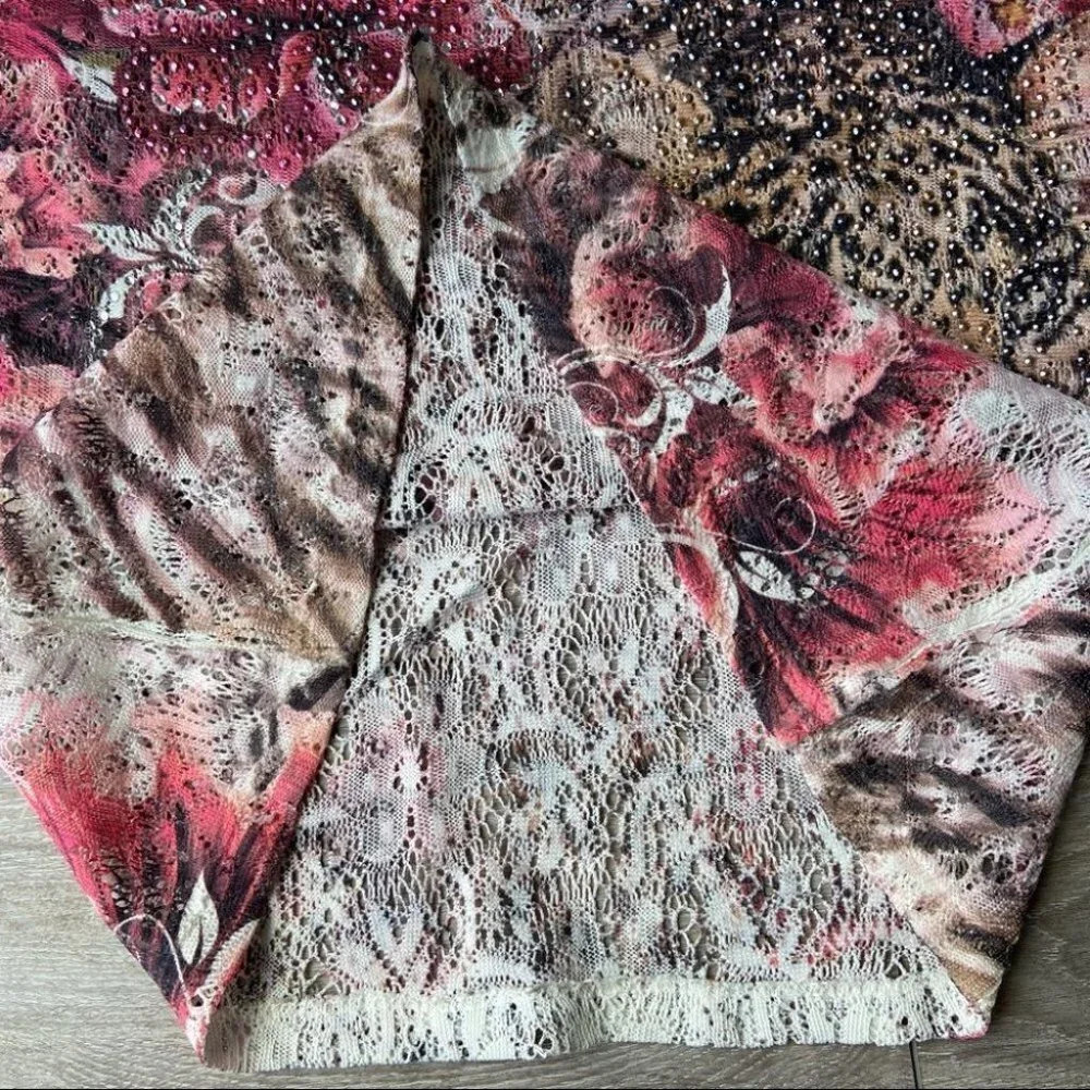 Vintage Cactus Tiger Print Embellished Open Knitted Top - Picture 8 of 14